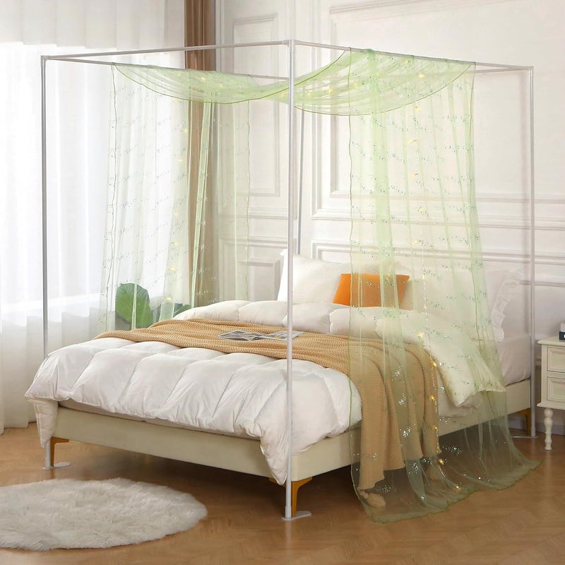 WANFASO Sage Sequins Queen Canopy Bed Curtains, Sheer Bed Canopy for Girls Adult Room Decor, Bed Canopy Scarf with Lights (2 Panel) - Image 3